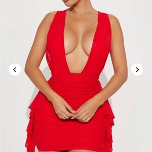 Fashion Nova Red Mini Dress with Ruffle Sides